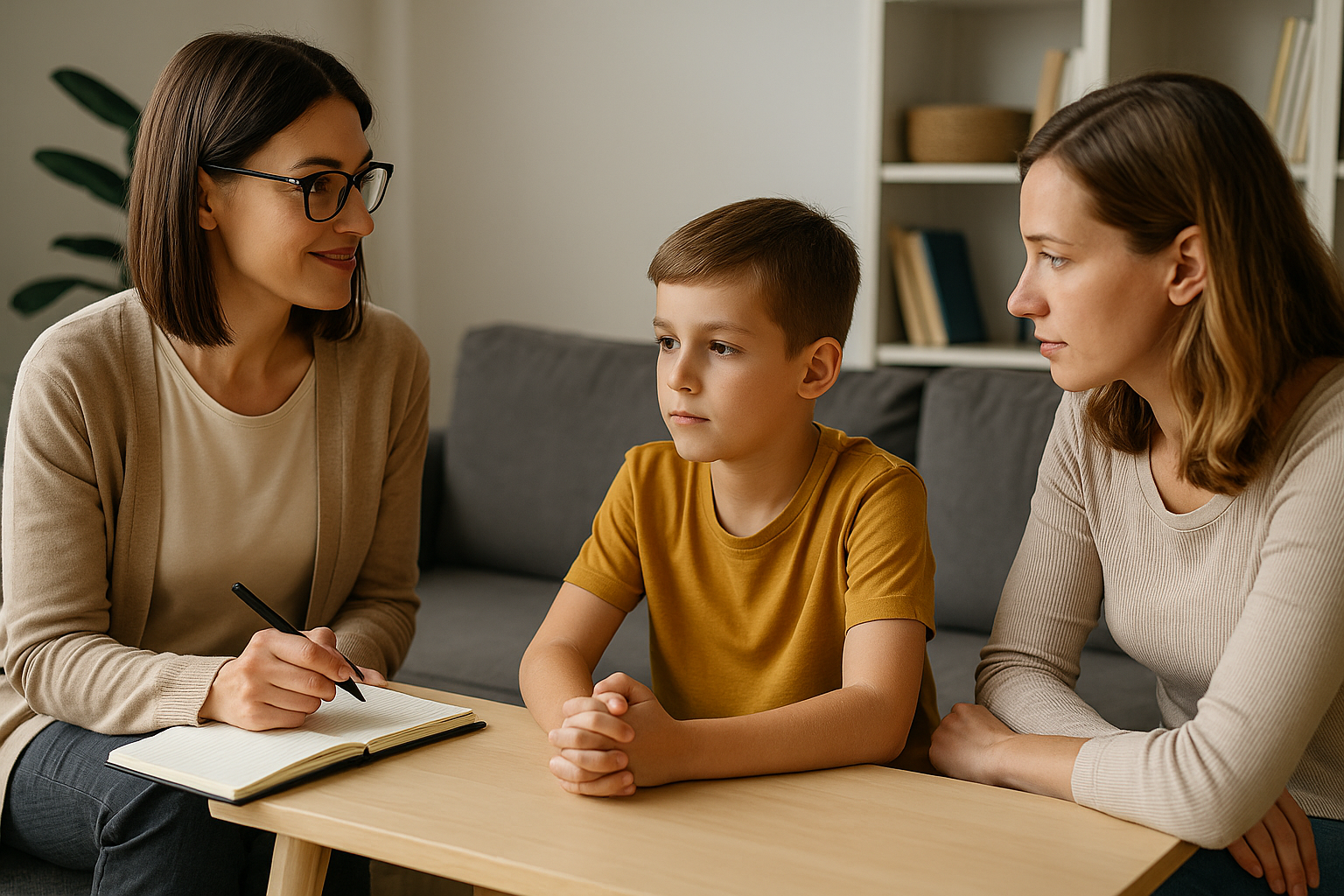 Therapeutische sessie met ouder, kind en coach aan tafel – opvoedondersteuning in Amsterdam in de praktijk